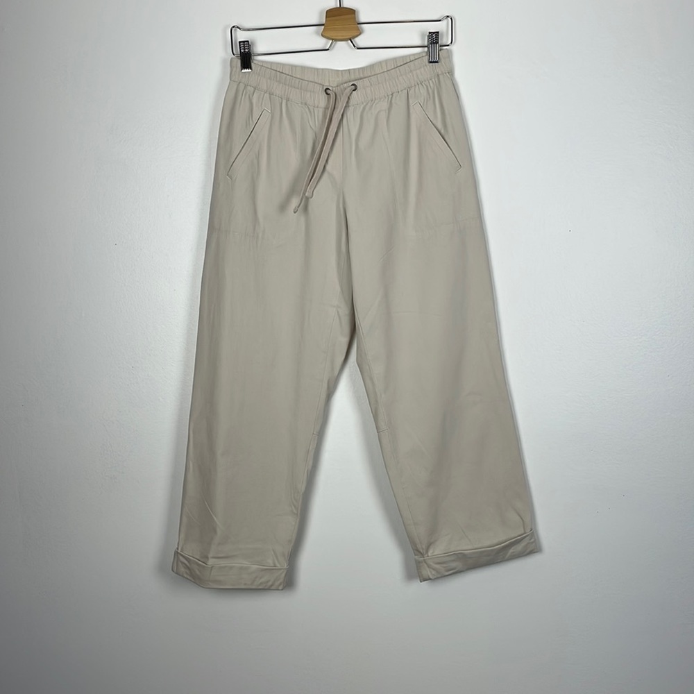 J. Jill beige pull-on drawstring waist 3 pocket cuffed hem wide leg stretch pant